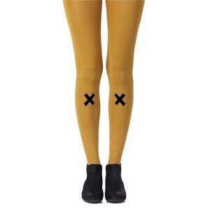 Zohara Mustard Cross Print Tights Women Mustardblack